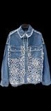 Veste jeans dentelle fleurs