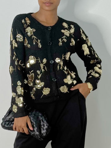 Gilet fleurs or